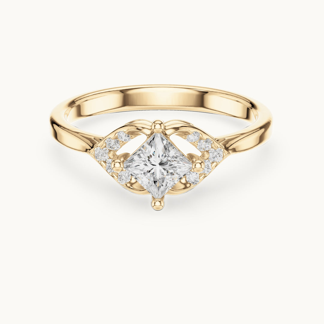 Princess-cut lab-grown diamond compass set engagement ring with accent wings in yellow gold, 0.46 CT TW, view 4