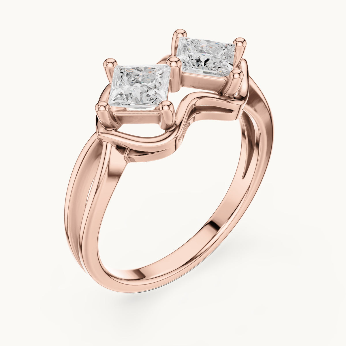 Princess-cut lab-grown diamond two-stone toi et moi ring in rose gold, 0.93 CT TW, view 2