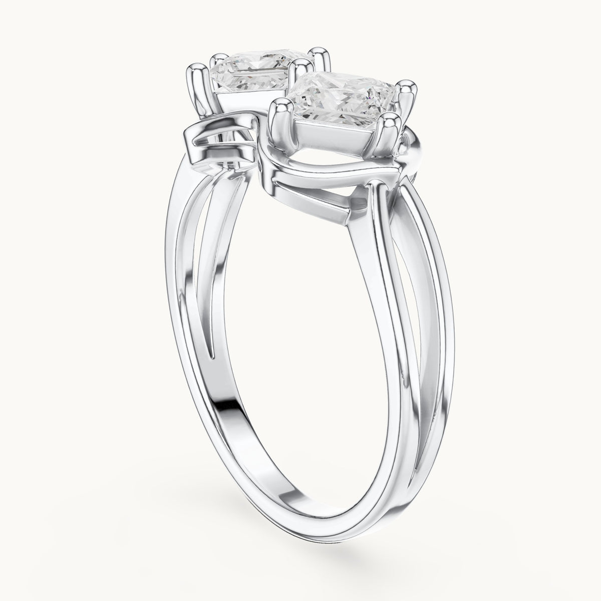Princess-cut lab-grown diamond two-stone toi et moi ring in white gold, 0.93 CT TW, view 1