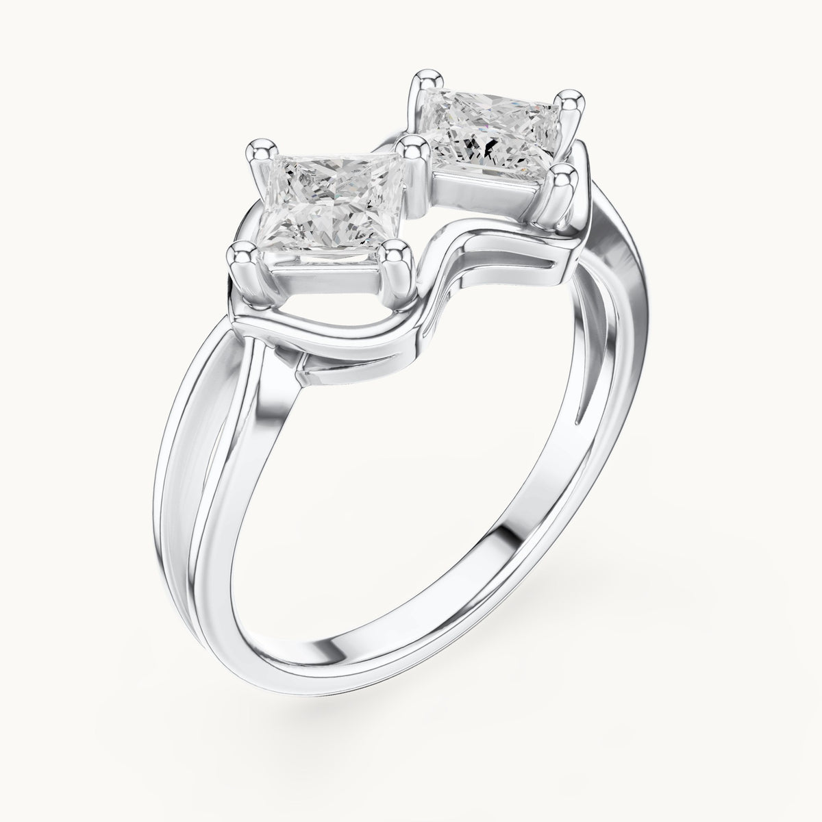 Princess-cut lab-grown diamond two-stone toi et moi ring in white gold, 0.93 CT TW, view 2