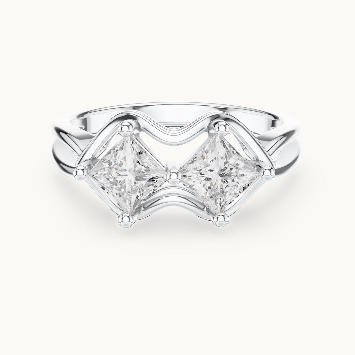 Princess-cut lab-grown diamond two-stone toi et moi ring in white gold, 0.93 CT TW, view 4