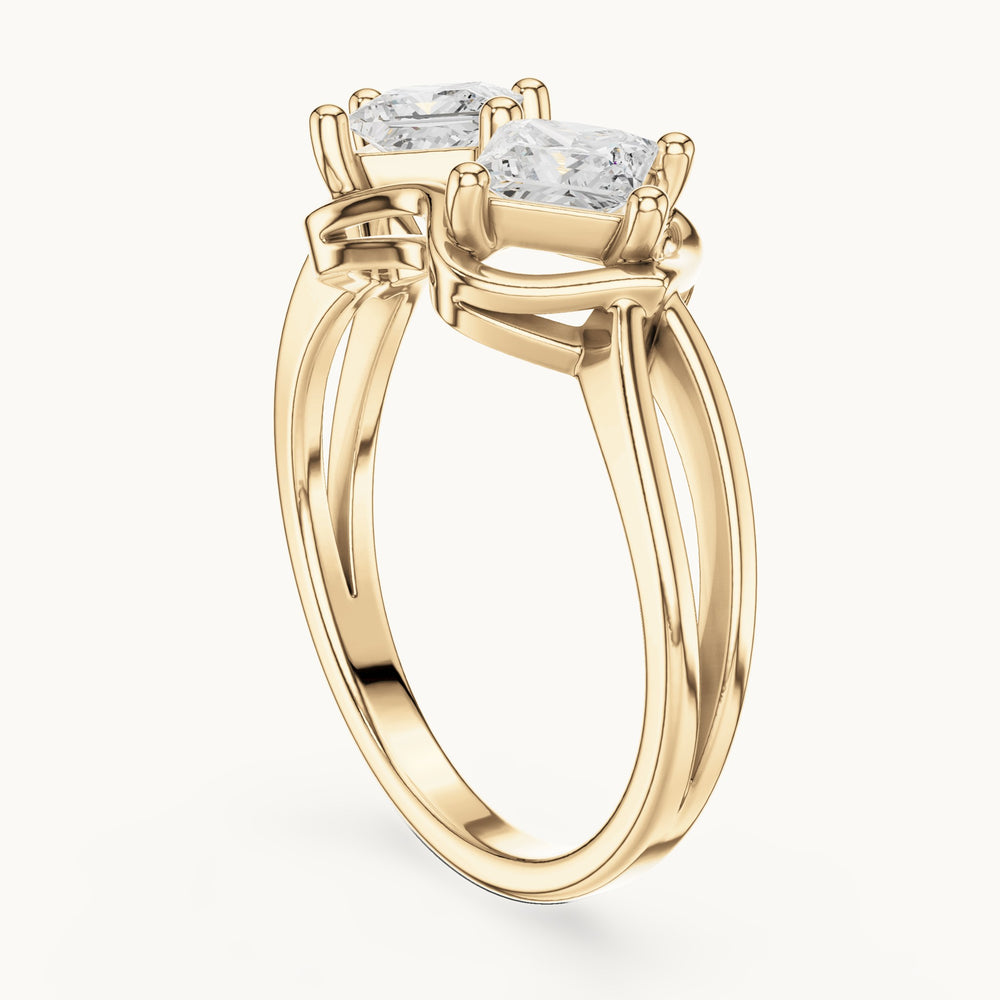 Princess-cut lab-grown diamond two-stone toi et moi ring in yellow gold, 0.93 CT TW, view 1