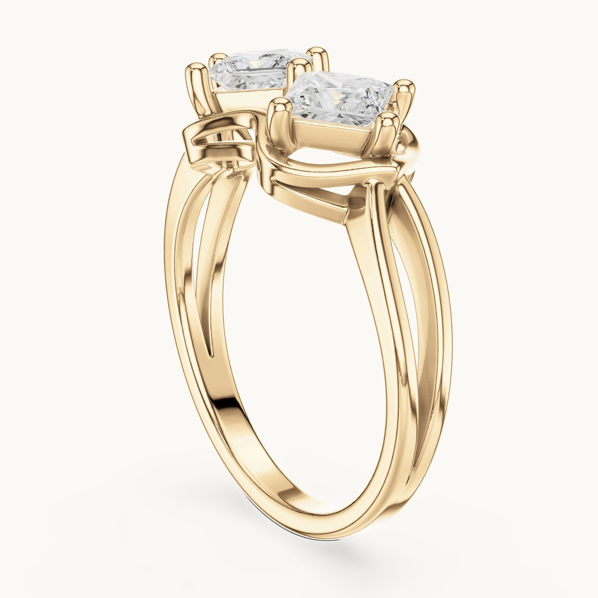 Princess-cut lab-grown diamond two-stone toi et moi ring in yellow gold, 0.93 CT TW, view 1