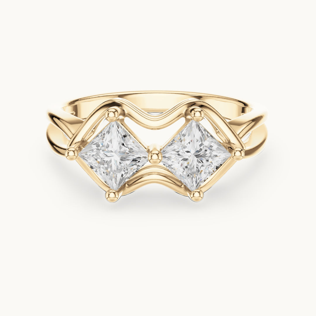 Princess-cut lab-grown diamond two-stone toi et moi ring in yellow gold, 0.93 CT TW, view 4