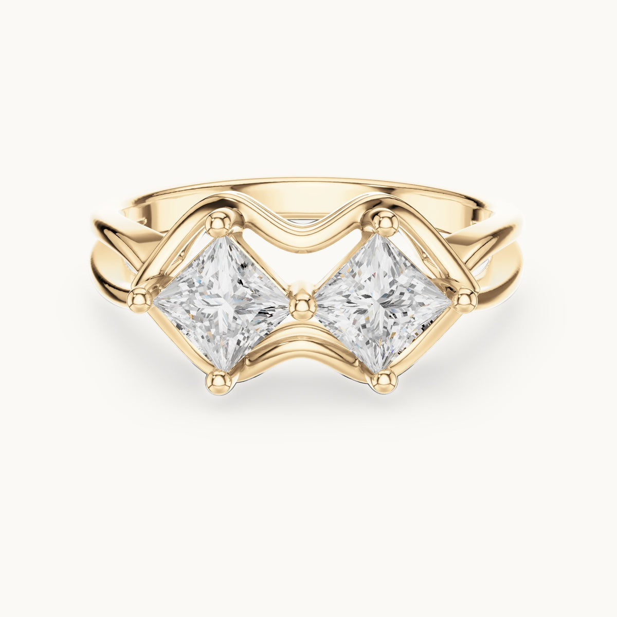 Princess-cut lab-grown diamond two-stone toi et moi ring in yellow gold, 0.93 CT TW, view 4