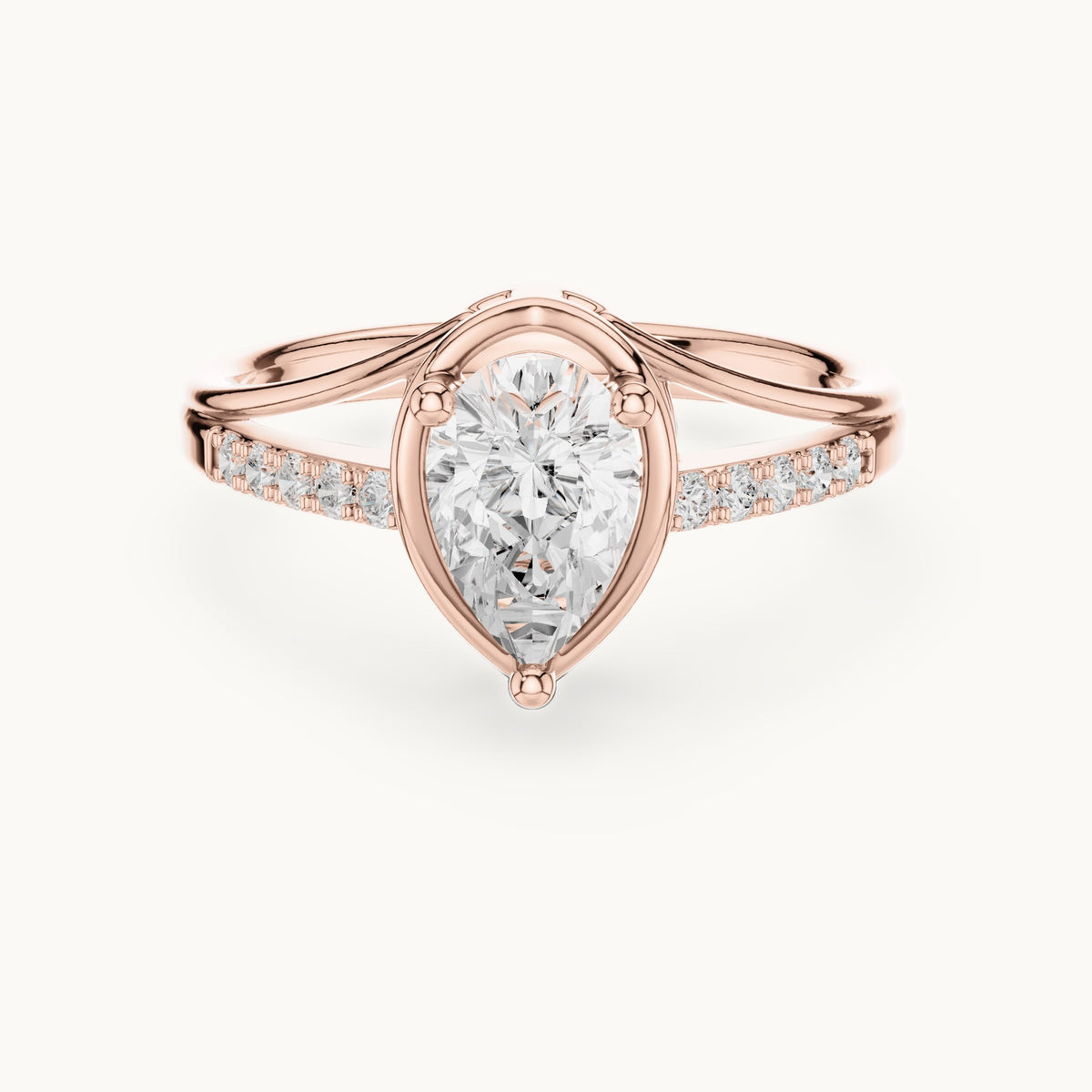 Pear lab-grown diamond bezel-set engagement ring with pavé band in rose gold, 0.90 CT TW, view 4