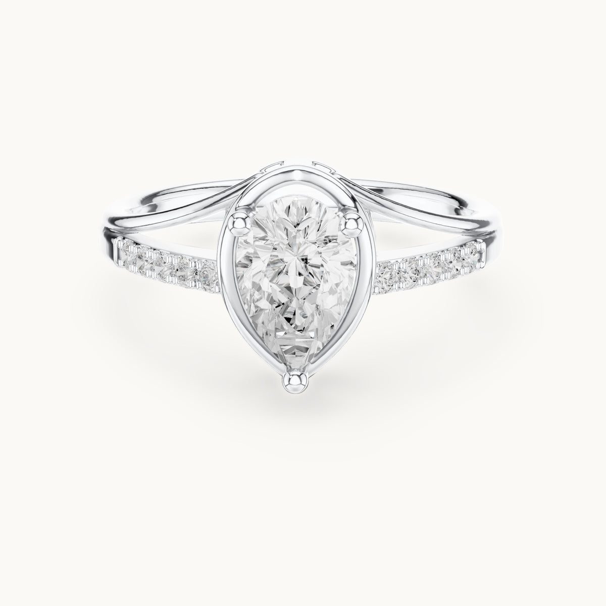 Pear lab-grown diamond bezel-set engagement ring with pavé band in white gold, 0.90 CT TW, view 4