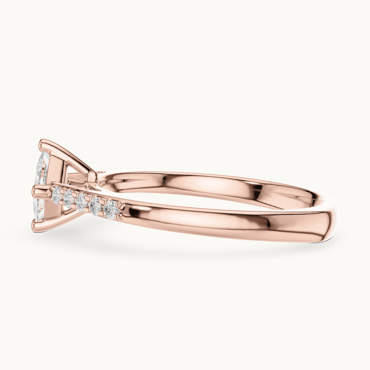 Princess-cut lab-grown diamond compass set engagement ring with pavé shoulders in rose gold, 0.39 CT TW, view 3