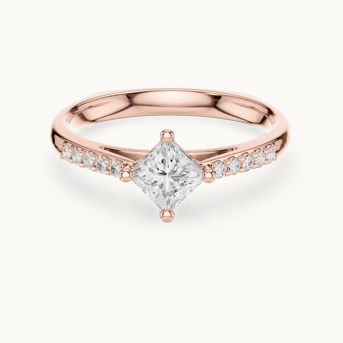 Princess-cut lab-grown diamond compass set engagement ring with pavé shoulders in rose gold, 0.39 CT TW, view 4