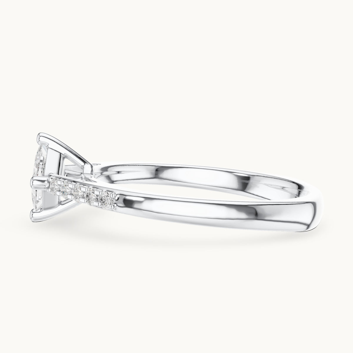 Princess-cut lab-grown diamond compass set engagement ring with pavé shoulders in white gold, 0.39 CT TW, view 3