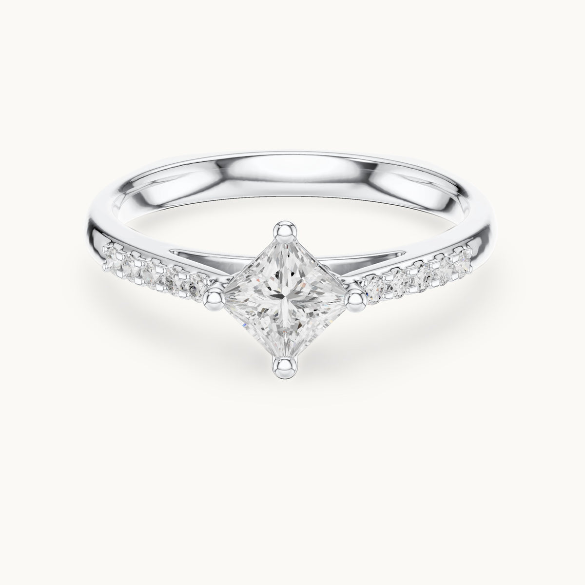 Princess-cut lab-grown diamond compass set engagement ring with pavé shoulders in white gold, 0.39 CT TW, view 4
