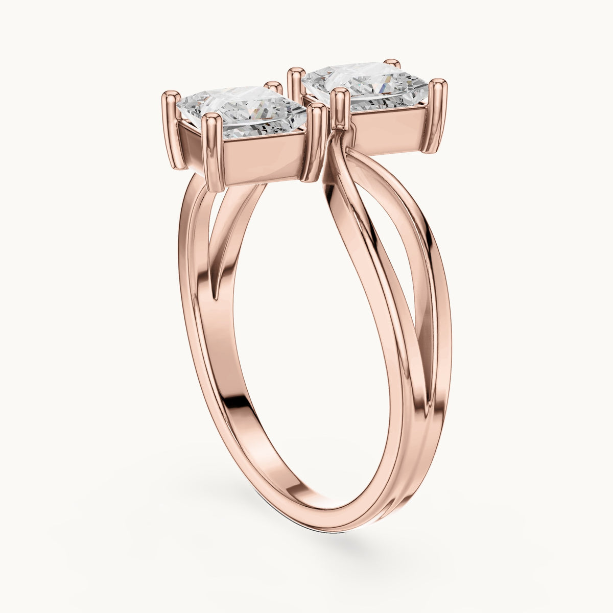 Princess-cut lab-grown diamond crossover toi et moi ring in rose gold, 1.28 CT TW, view 1