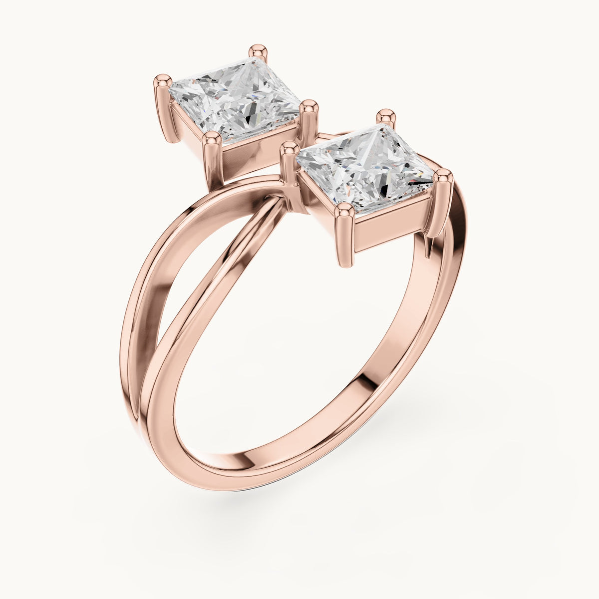 Princess-cut lab-grown diamond crossover toi et moi ring in rose gold, 1.28 CT TW, view 2