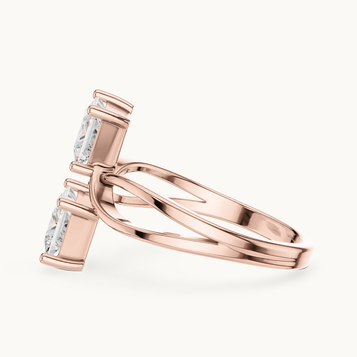 Princess-cut lab-grown diamond crossover toi et moi ring in rose gold, 1.28 CT TW, view 3