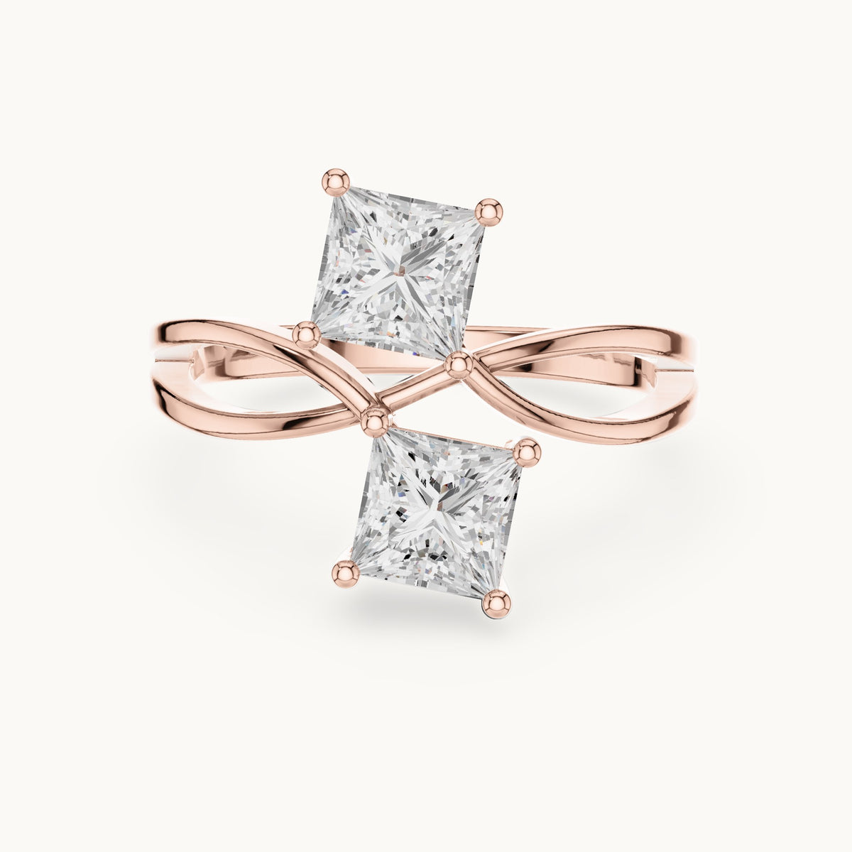 Princess-cut lab-grown diamond crossover toi et moi ring in rose gold, 1.28 CT TW, view 4