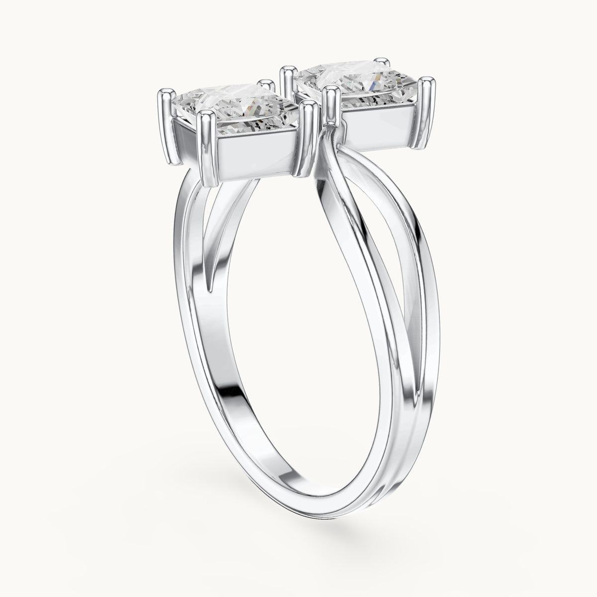 Princess-cut lab-grown diamond crossover toi et moi ring in white gold, 1.28 CT TW, view 1
