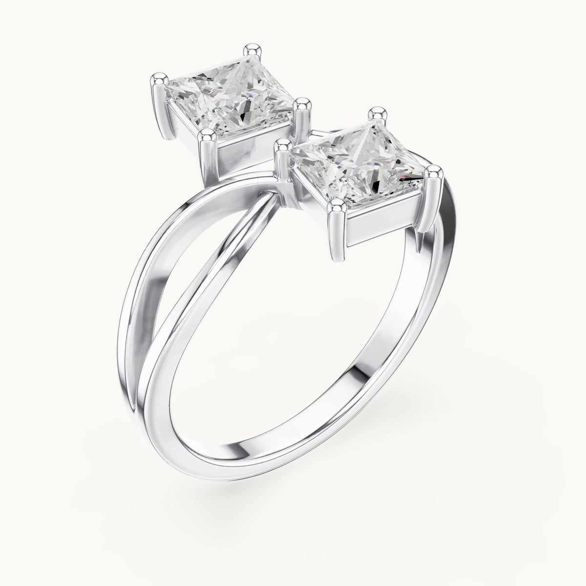 Princess-cut lab-grown diamond crossover toi et moi ring in white gold, 1.28 CT TW, view 2