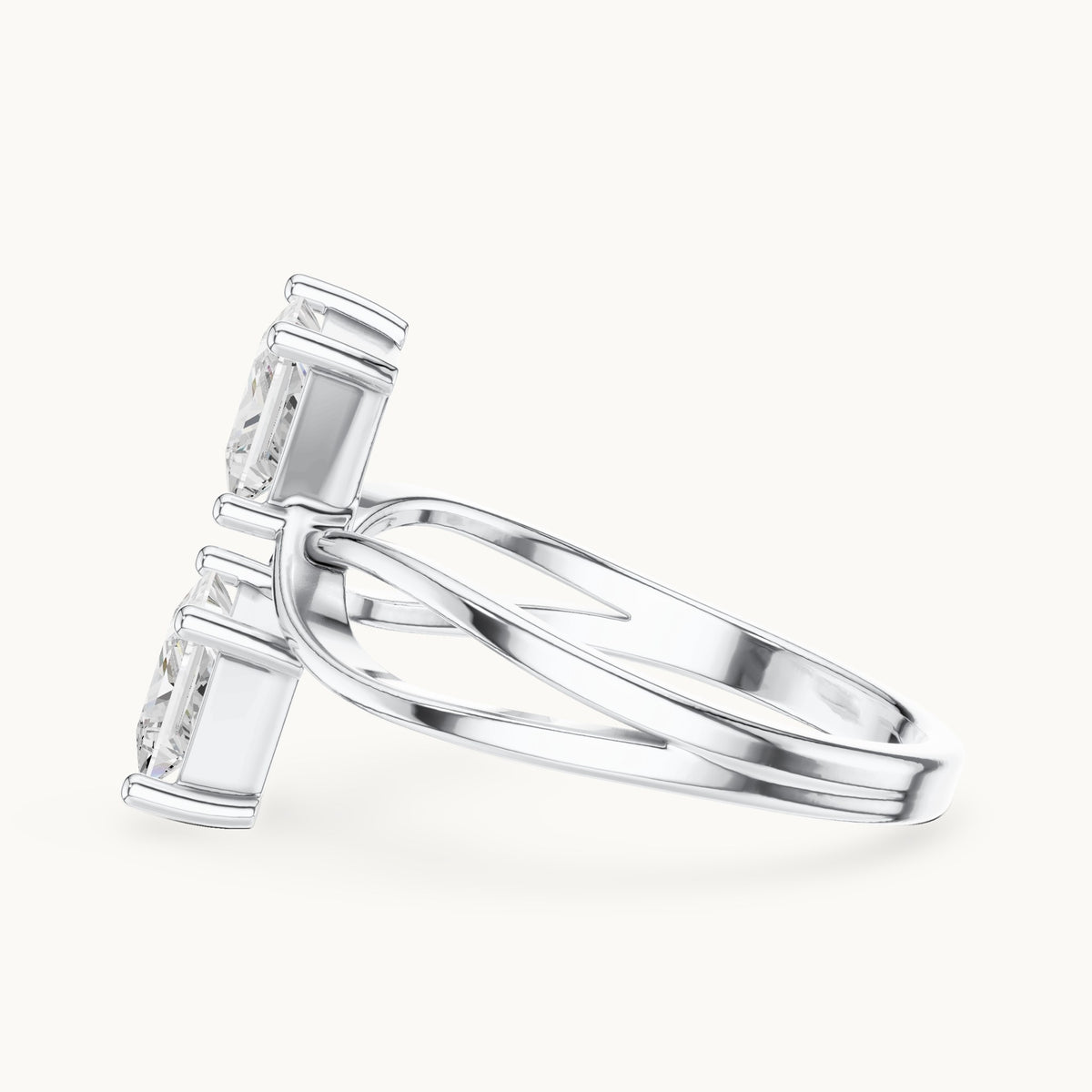 Princess-cut lab-grown diamond crossover toi et moi ring in white gold, 1.28 CT TW, view 3