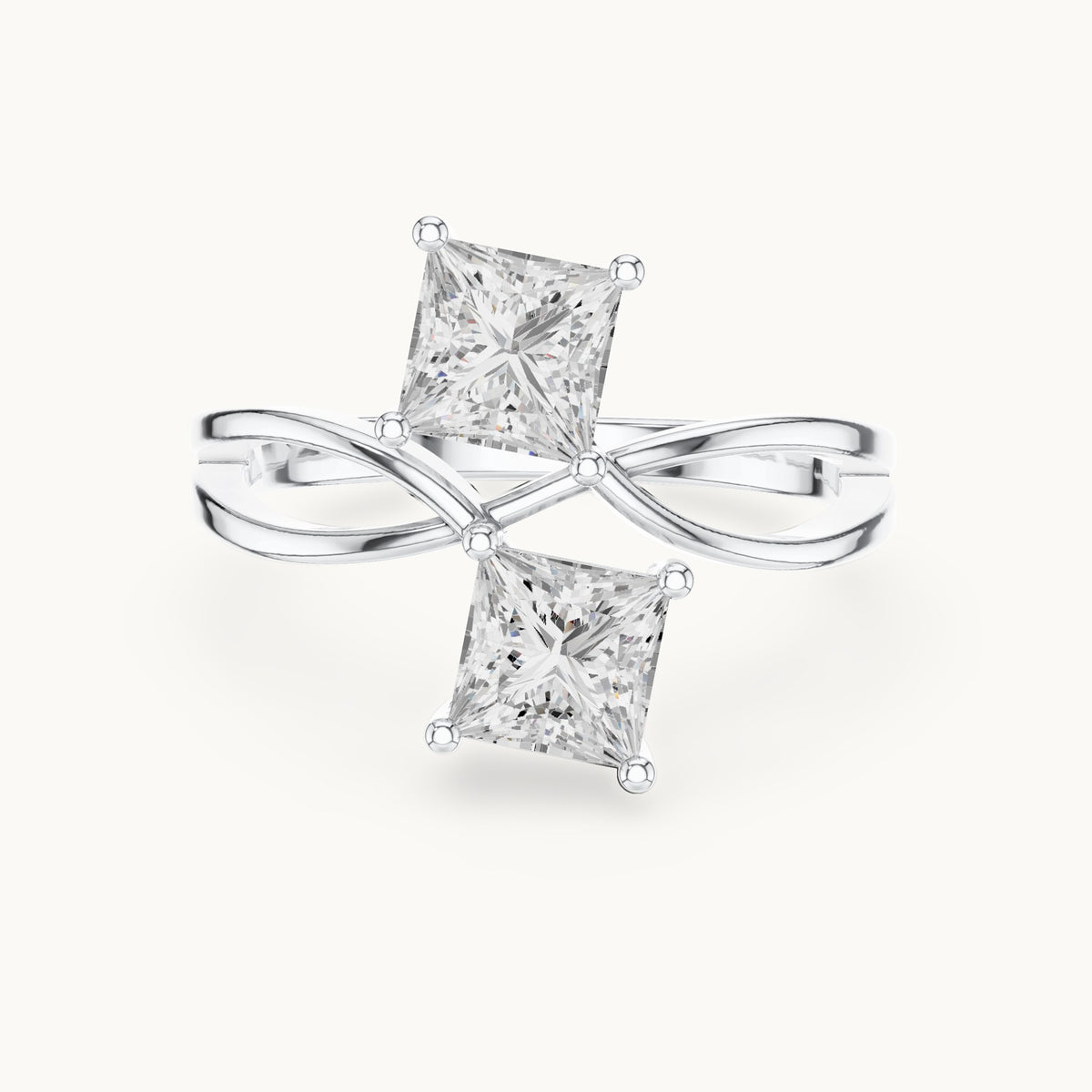 Princess-cut lab-grown diamond crossover toi et moi ring in white gold, 1.28 CT TW, view 4