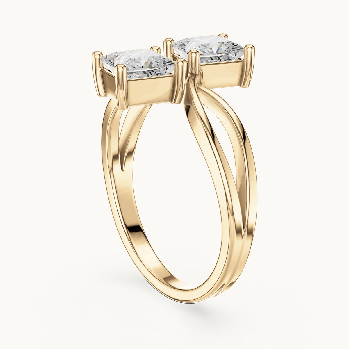 Princess-cut lab-grown diamond crossover toi et moi ring in yellow gold, 1.28 CT TW, view 1