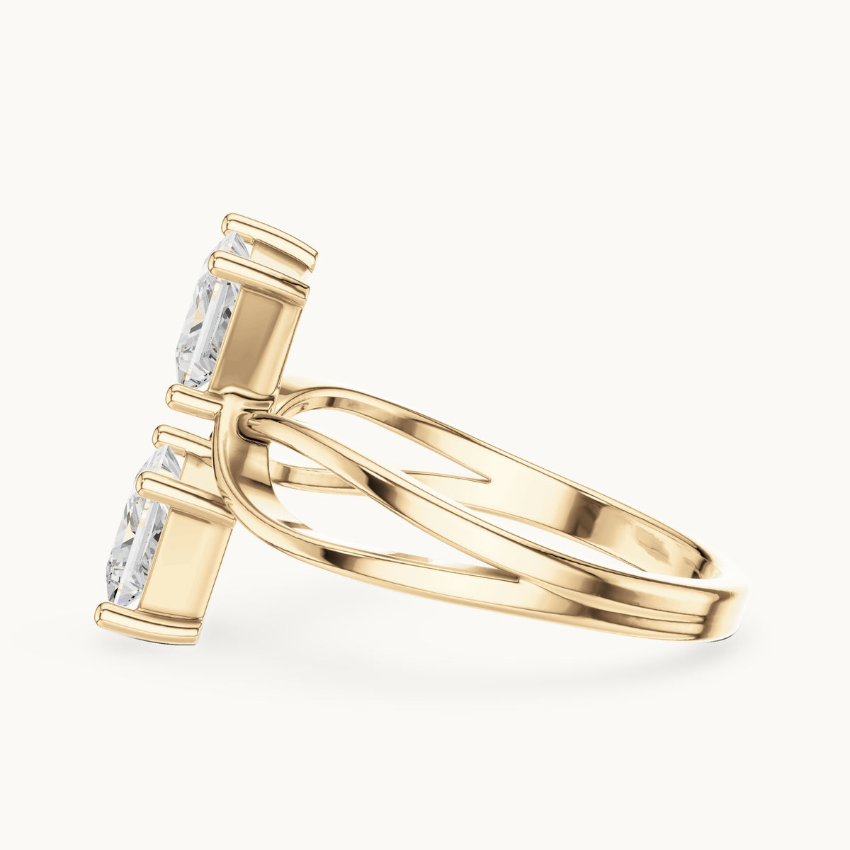 Princess-cut lab-grown diamond crossover toi et moi ring in yellow gold, 1.28 CT TW, view 3