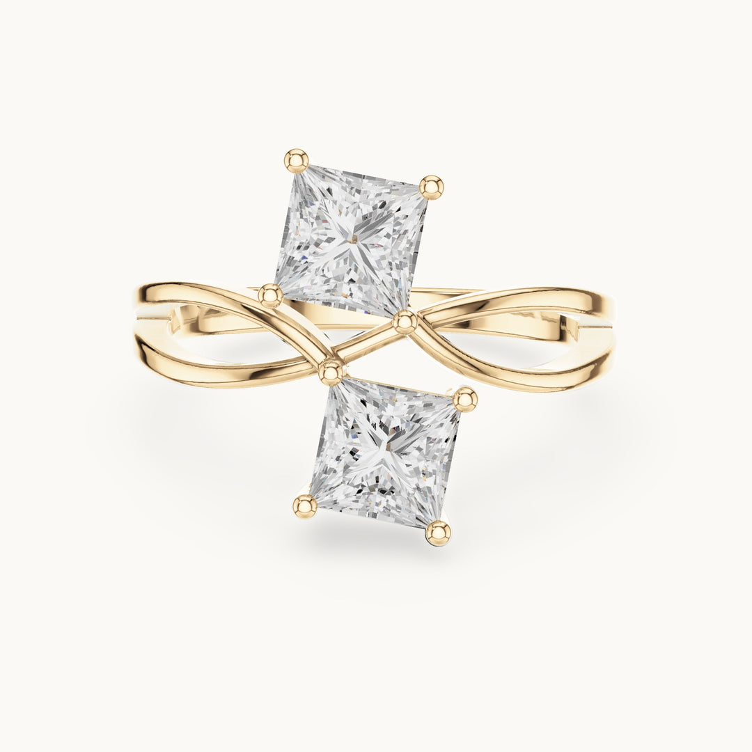Princess-cut lab-grown diamond crossover toi et moi ring in yellow gold, 1.28 CT TW, view 4