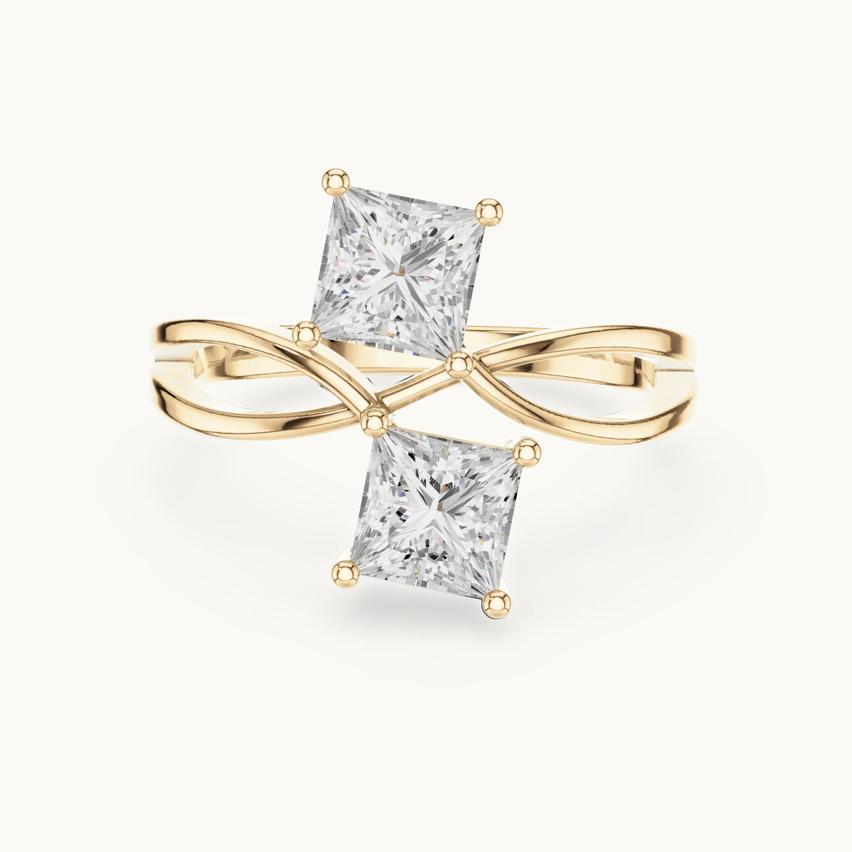 Princess-cut lab-grown diamond crossover toi et moi ring in yellow gold, 1.28 CT TW, view 4