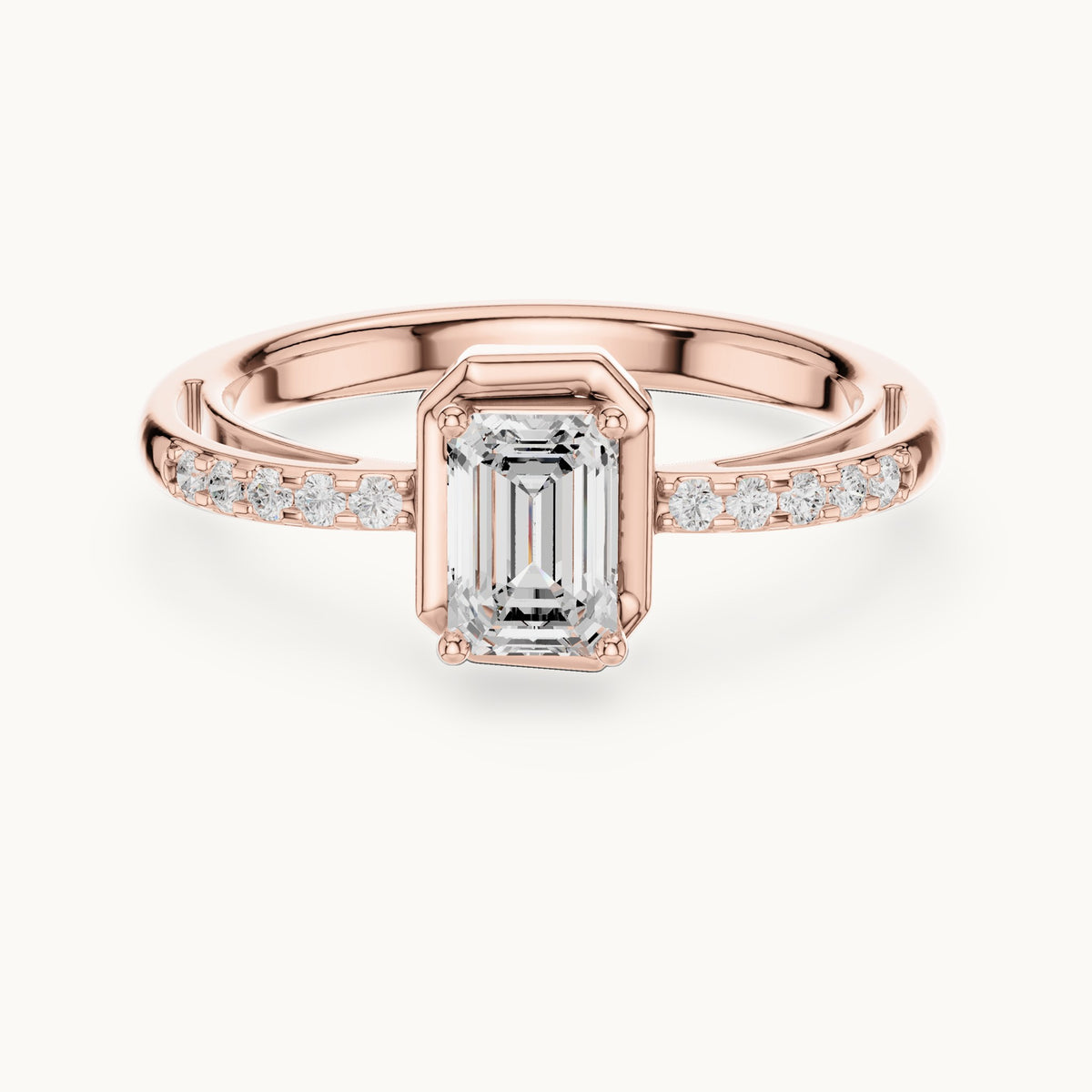 Emerald-cut lab-grown diamond geometric frame engagement ring in rose gold, 0.69 CT TW, view 4