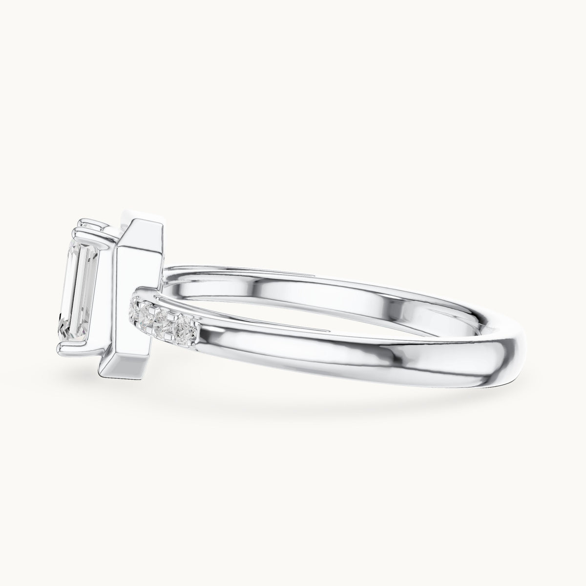 Emerald-cut lab-grown diamond geometric frame engagement ring in white gold, 0.69 CT TW, view 3