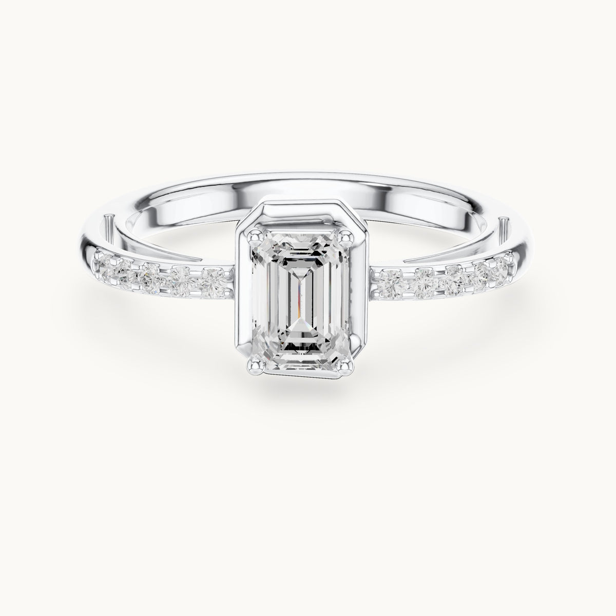 Emerald-cut lab-grown diamond geometric frame engagement ring in white gold, 0.69 CT TW, view 4