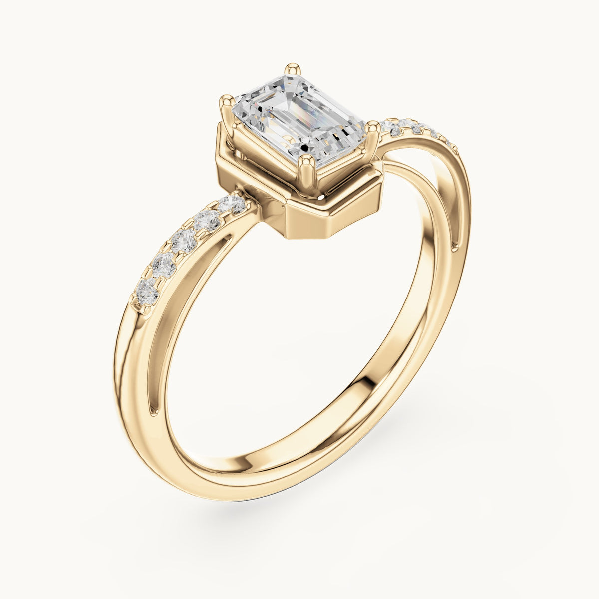 Emerald-cut lab-grown diamond geometric frame engagement ring in yellow gold, 0.69 CT TW, view 2