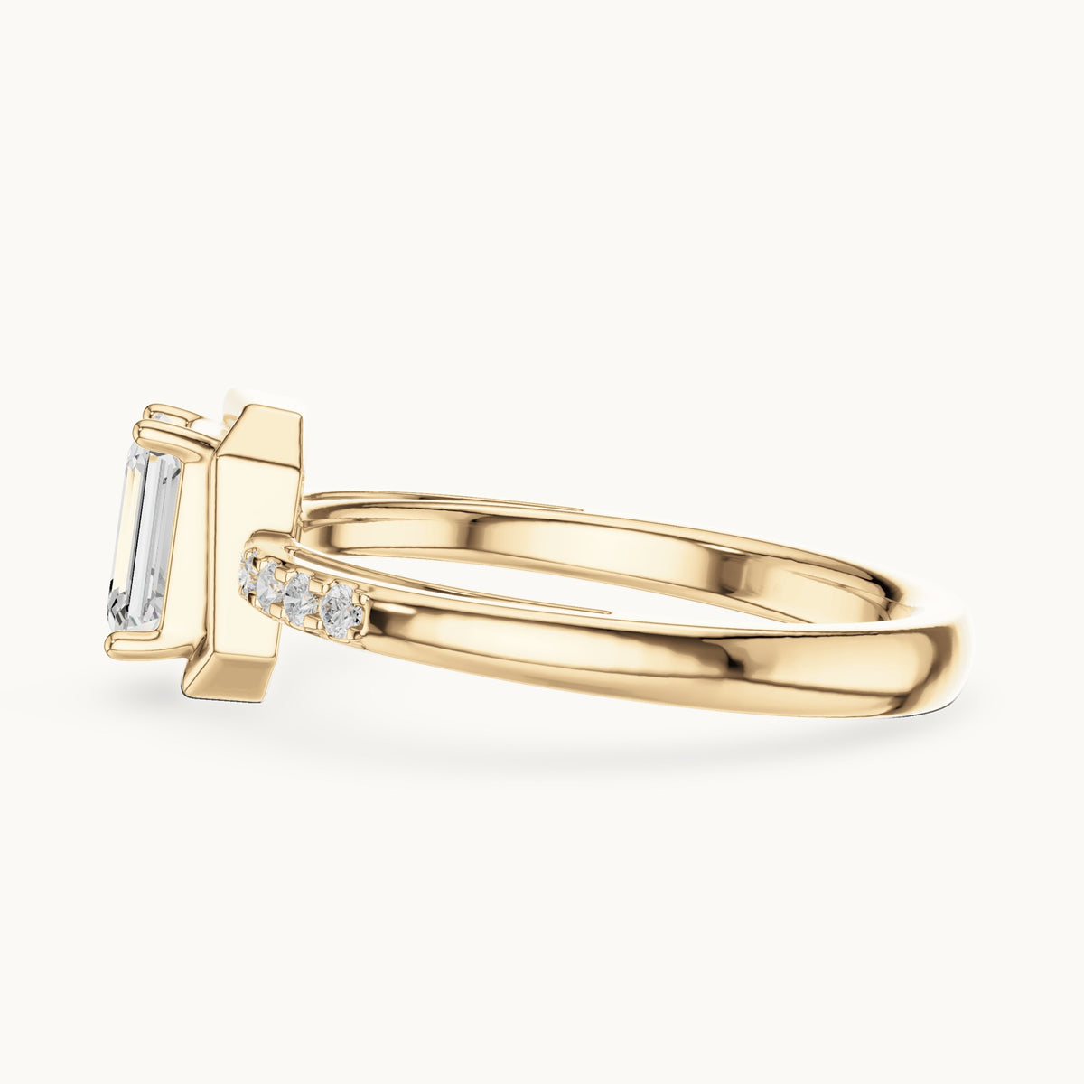 Emerald-cut lab-grown diamond geometric frame engagement ring in yellow gold, 0.69 CT TW, view 3