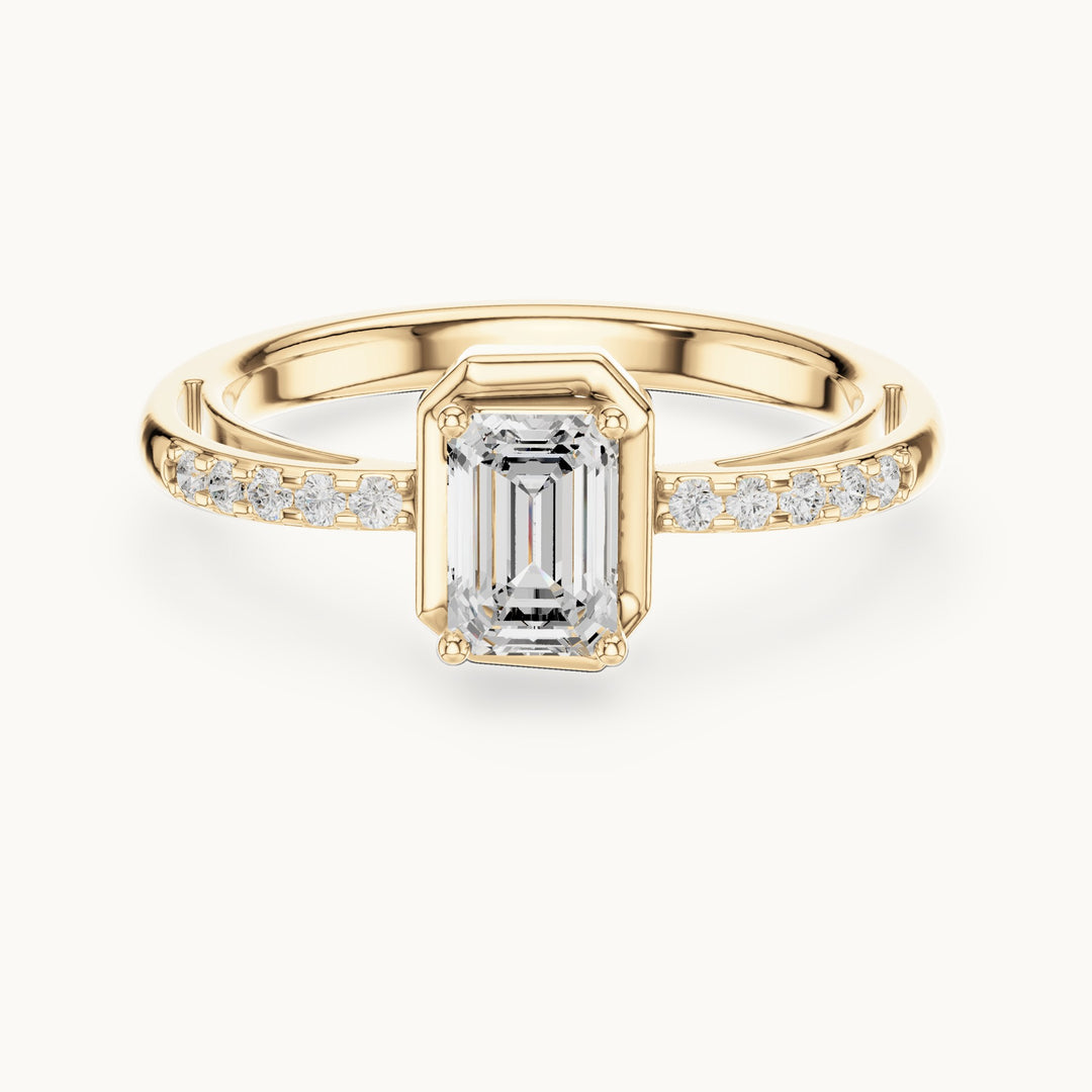 Emerald-cut lab-grown diamond geometric frame engagement ring in yellow gold, 0.69 CT TW, view 4