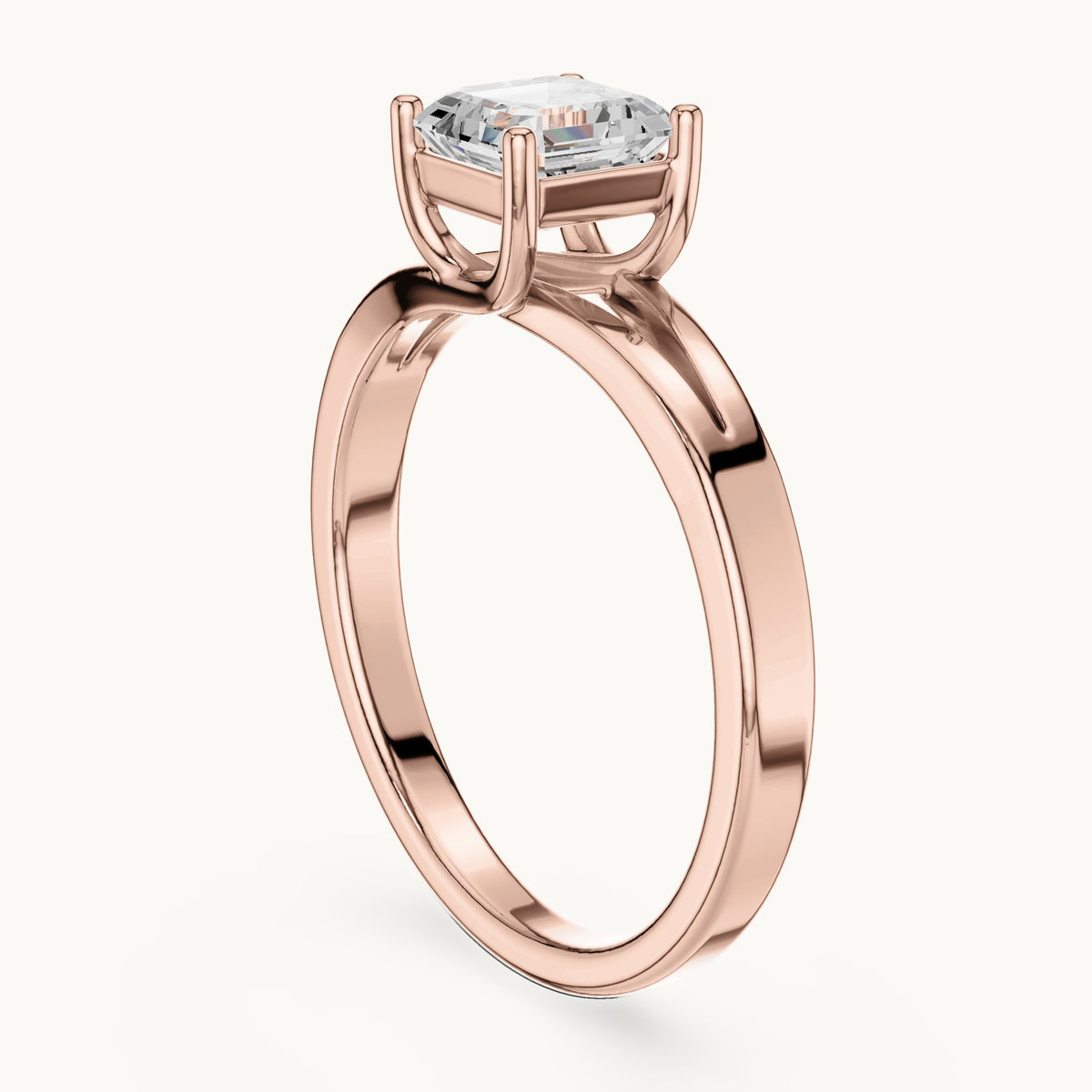Square emerald-cut lab-grown diamond solitaire engagement ring in rose gold, 0.88 CT TW, view 1
