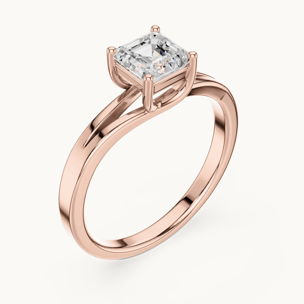 Square emerald-cut lab-grown diamond solitaire engagement ring in rose gold, 0.88 CT TW, view 2