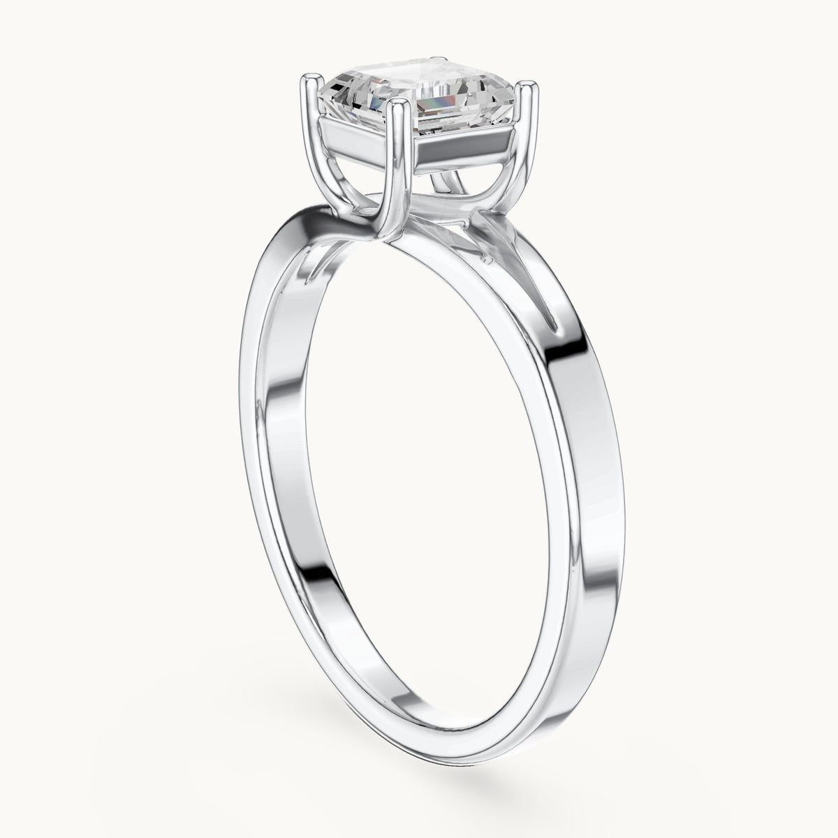 Square emerald-cut lab-grown diamond solitaire engagement ring in white gold, 0.88 CT TW, view 1