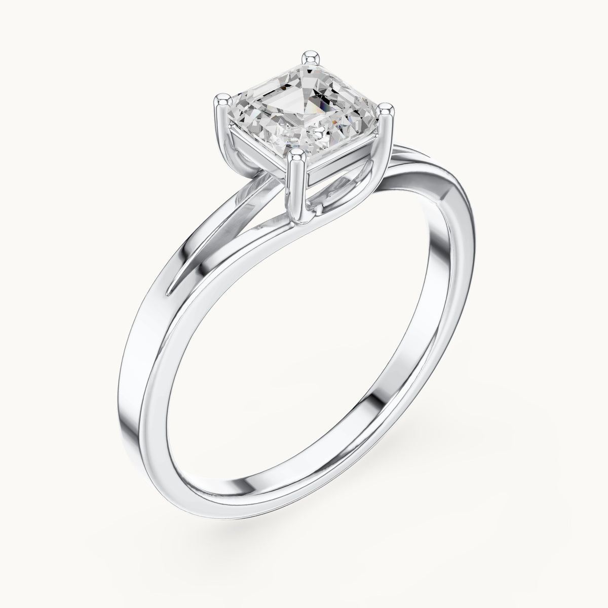 Square emerald-cut lab-grown diamond solitaire engagement ring in white gold, 0.88 CT TW, view 2