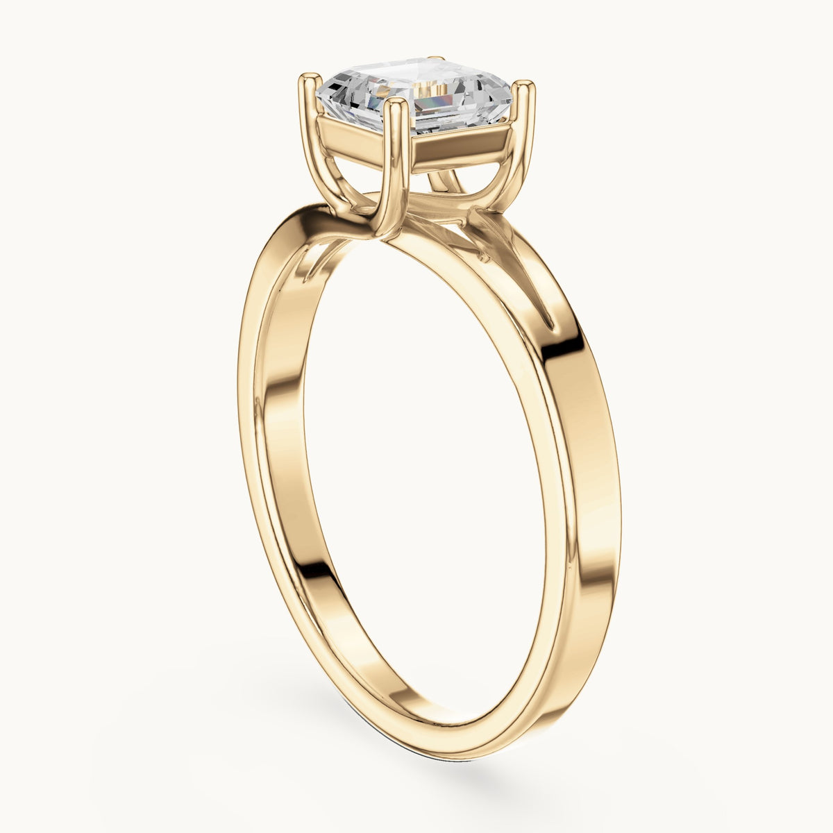 Square emerald-cut lab-grown diamond solitaire engagement ring in yellow gold, 0.88 CT TW, view 1