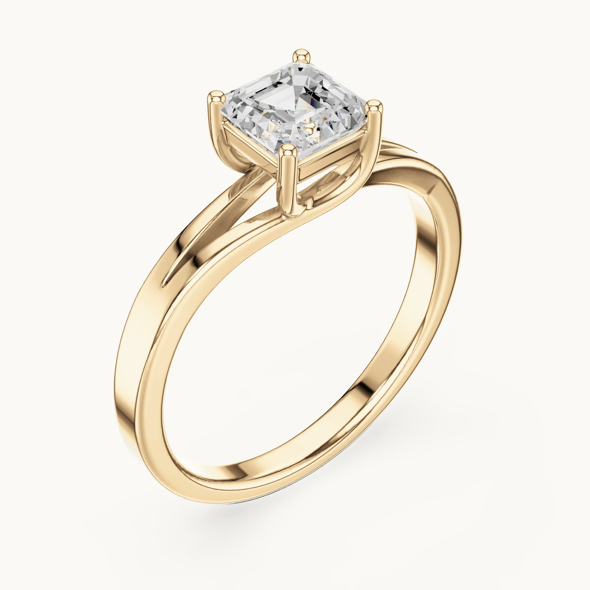 Square emerald-cut lab-grown diamond solitaire engagement ring in yellow gold, 0.88 CT TW, view 2