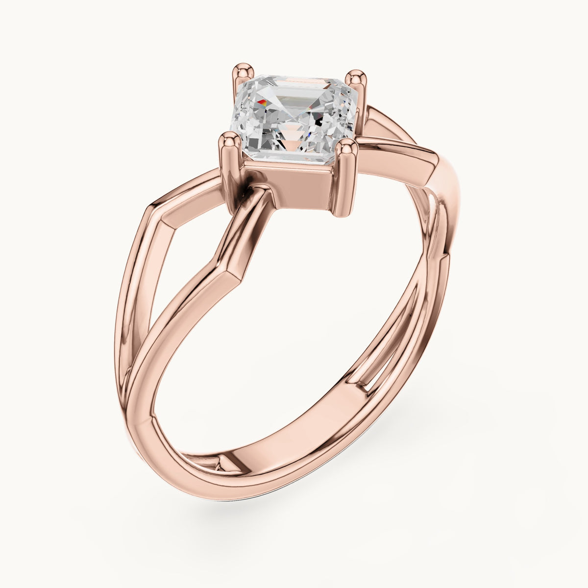 Square emerald-cut lab-grown diamond kite-set engagement ring with open band in rose gold, 0.88 CT TW, view 2