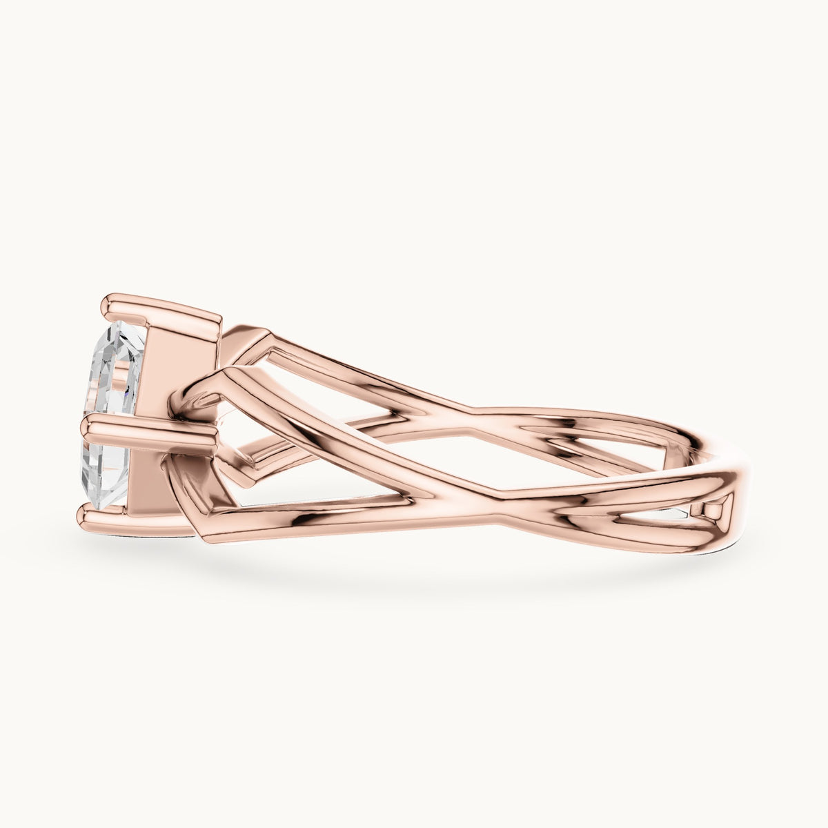 Square emerald-cut lab-grown diamond kite-set engagement ring with open band in rose gold, 0.88 CT TW, view 3