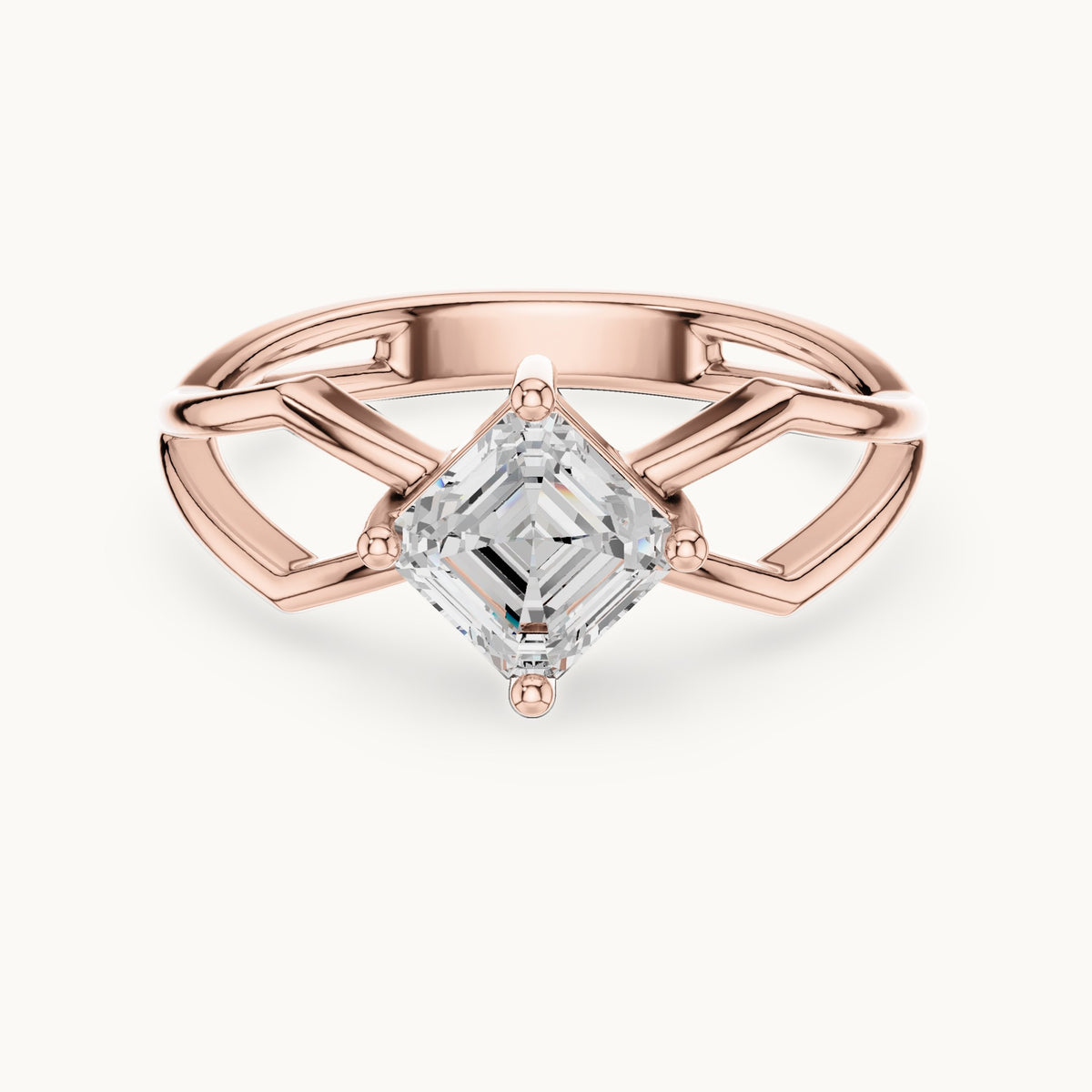 Square emerald-cut lab-grown diamond kite-set engagement ring with open band in rose gold, 0.88 CT TW, view 4