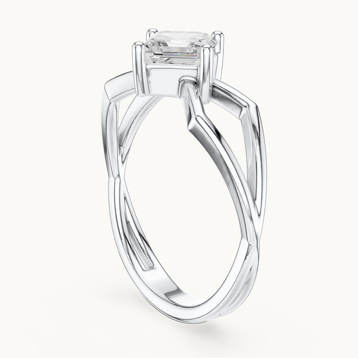 Square emerald-cut lab-grown diamond kite-set engagement ring with open band in white gold, 0.88 CT TW, view 1