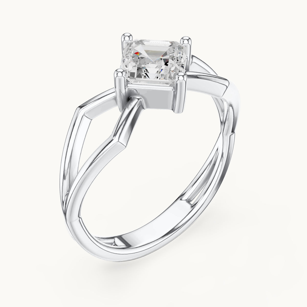 Square emerald-cut lab-grown diamond kite-set engagement ring with open band in white gold, 0.88 CT TW, view 2