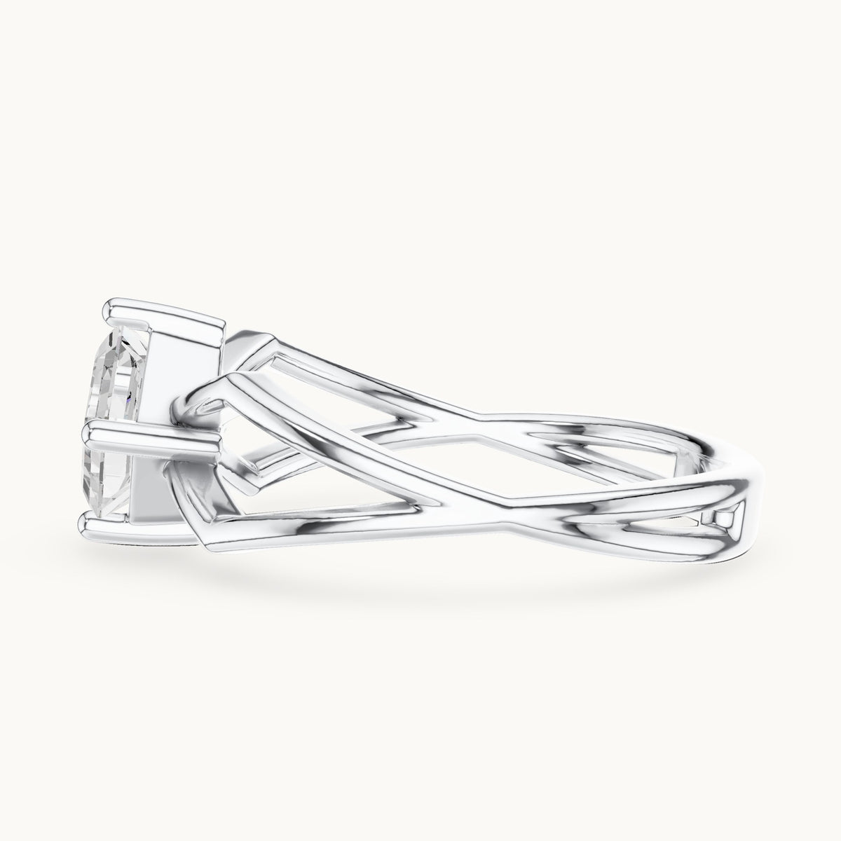 Square emerald-cut lab-grown diamond kite-set engagement ring with open band in white gold, 0.88 CT TW, view 3