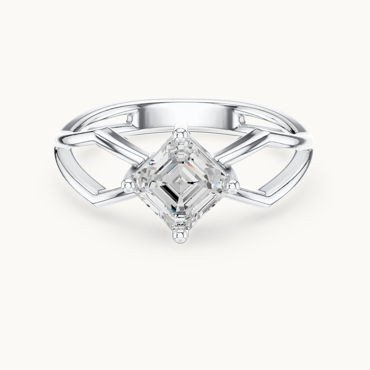 Square emerald-cut lab-grown diamond kite-set engagement ring with open band in white gold, 0.88 CT TW, view 4