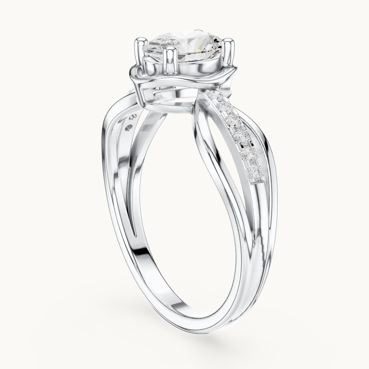 Oval lab-grown diamond crossover pavé engagement ring in white gold, 0.79 CT TW, view 1