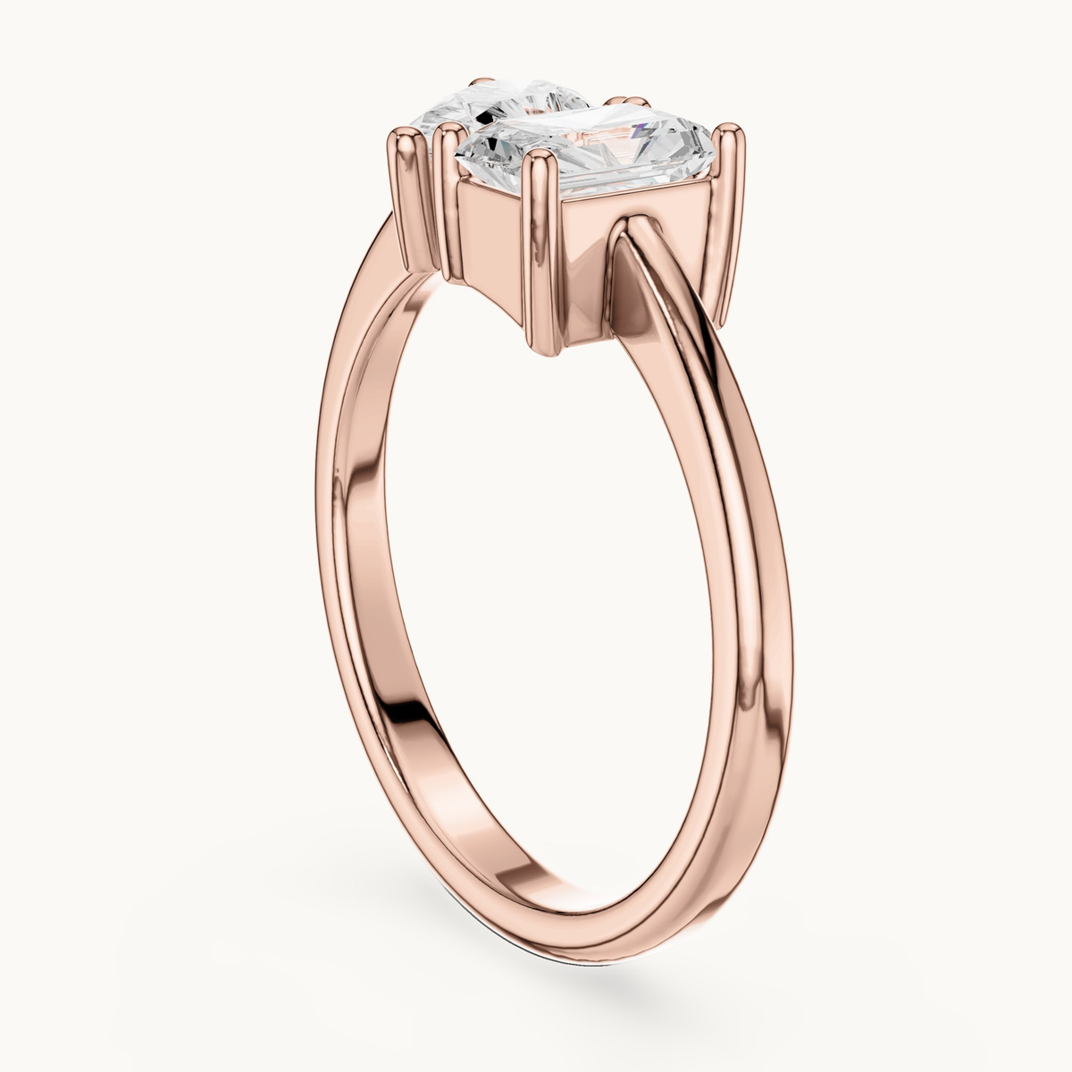 Radiant-cut and pear lab-grown diamond toi et moi ring in 14K rose gold, 1.14 CT TW, view 1