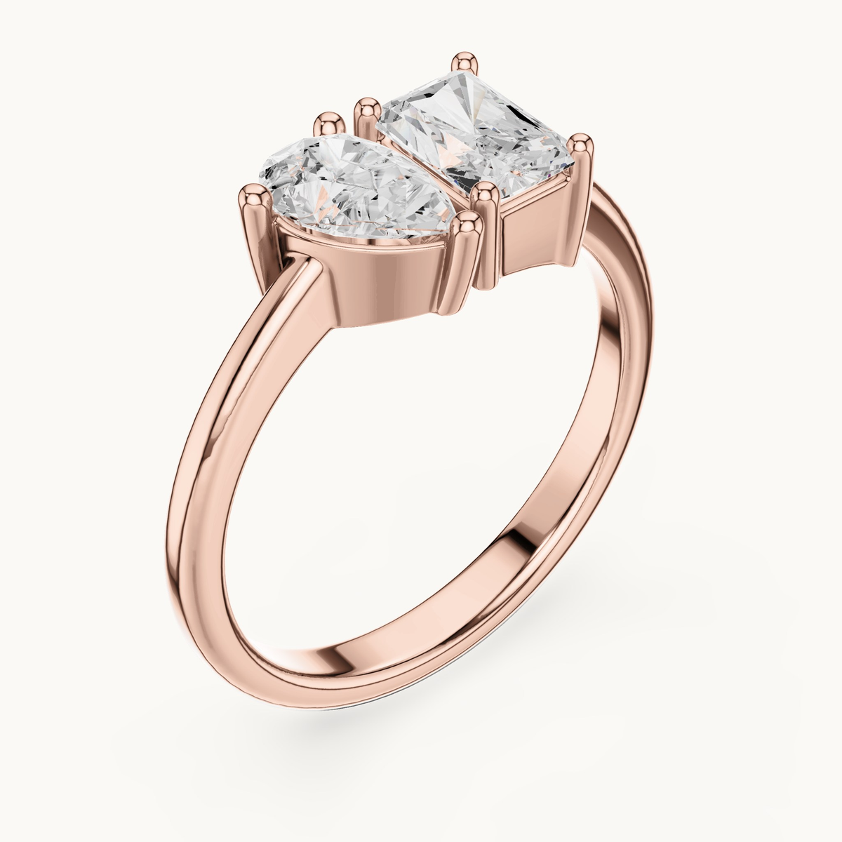 Radiant-cut and pear lab-grown diamond toi et moi ring in 14K rose gold, 1.14 CT TW, view 2