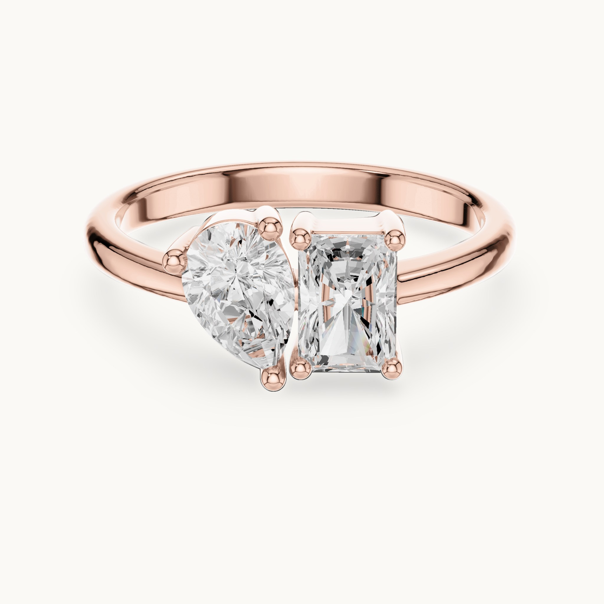 Radiant-cut and pear lab-grown diamond toi et moi ring in 14K rose gold, 1.14 CT TW, view 4